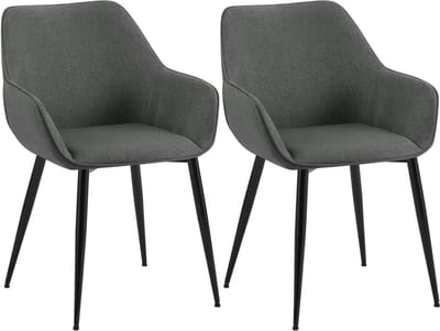 CLP Luena Set van 2 eetkamerstoelen - met armleuning - zwart metalen frame - tot 150 kg belastbaar - Stof/donkergrijs