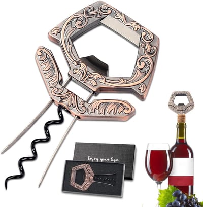 wijnkurkentrekker, Ah So flessenopener, vintage met twee tanden voor het verwijderen met bierflesopener, kurkentrekker, wijnkenner om te ontkurken (koper)