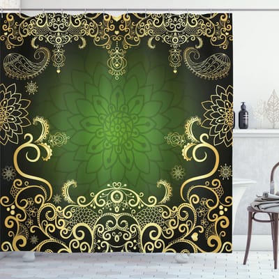 ABAKUHAUS Mandala Douchgordijn – 175 x 240 cm – Groen Zwart Geel