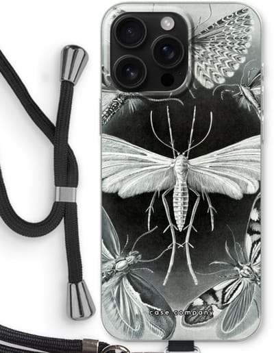 Case Company® - Hoesje met koord geschikt voor iPhone 16 Pro Max hoesje met Koord - Haeckel Tineida - Telefoonhoesje met Zwart Koord - Bescherming aan alle Kanten en Over de Schermrand
