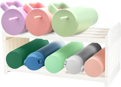 flessenrek voor in de keuken, uittrekbaar 25-40 cm, 2-laags flessenrek, organizer voor thermosflessen, blikjes en dranken in de kast, koelkast, Counter