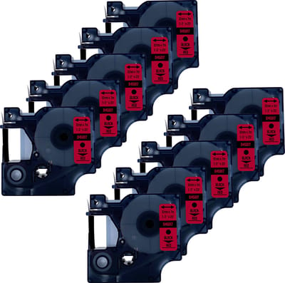 DULA Dymo D1 45017 - S0720570 - Compatible label tape - 10 lettertapes - Zwart op rood - 12mm x 7m