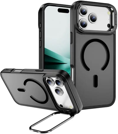 Hoesje Geschikt voor Apple iPhone 17 Pro - Compatibel met MagSafe & Qi2 - Back Cover met Standaard - Camera Kickstand - Zwart