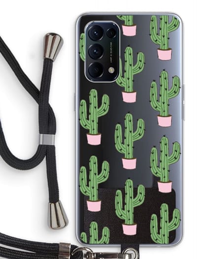 Case Company® - Hoesje met koord geschikt voor Oppo Find X3 Lite hoesje met Koord - Cactus Lover - Telefoonhoesje met Zwart Koord - Bescherming aan alle Kanten en Over de Schermrand