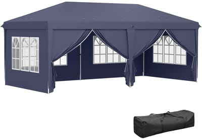 Deliqa partytent - opvouwbare tent - 4 ramen - 6 x 3 m - blauw - buiten paviljoen - party tent easy up - waterdicht -