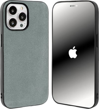 Coverzs Alcantara & TPU Magneet hoesje geschikt voor iPhone 13 Pro Max hoesje - kunstleren telefoonhoesje - kwalitatieve backcover - duurzaam Alcantara kunstleren materiaal - telefoonhoesje met camerabumper (grijs)