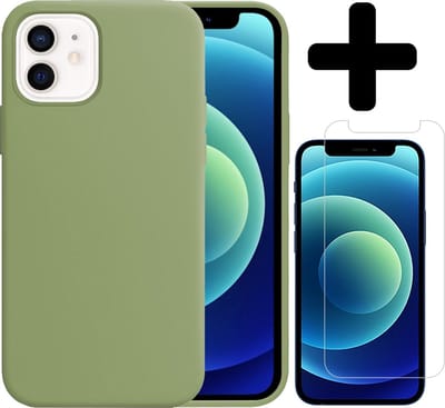 Hoesje - Met Screenprotector - Geschikt voor Apple iPhone 12 - Sterk & Shockproof - Telefoon Hoes - Back Cover - Siliconen Case - Telefoonhoes - Groen