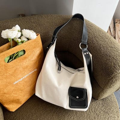 Veelzijdige Commutertas met Grote Capaciteit voor Dames Casual Off-white Schoudertas Crossbody Schoudertas Canvas Draagtas black
