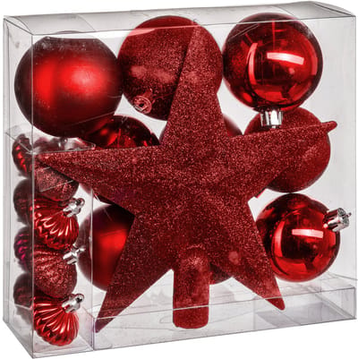 Kerstballenset 18 delig met kerstster rood - 18 stuks - Kerstbal - Kerstster - Kerstversiering - Roodkleurig