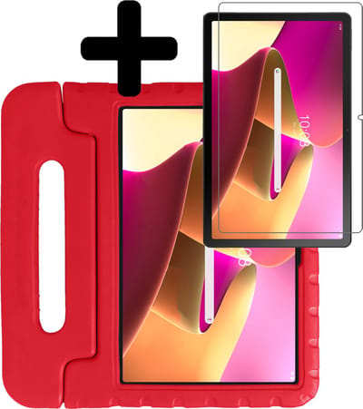 Hoes - Geschikt voor Lenovo Tab M10 Plus (3e / 3rd Generatie) - Met Screenprotector - Kinderhoes Shockproof Bumper - Kidsproof Case - Tablet Hoesje - Kinder Hoesje Cover - Rood