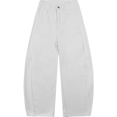 Eenvoudige effen kleur Scimitar jeans voor heren en dames, losse en veelzijdige broek met wijde pijpen M white