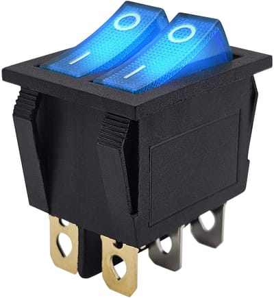 ProRide Dubbele Wipschakelaar ON-OFF KCD6-202 - 3 Polig - 250V/16A - 30x22mm - Blauw met controlelampje