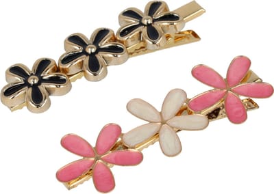Haarsoires Haarspeld Duckklemmen 6cm – Bloemenvorm – Goud Zwart Roze Wit – Set van 2 - Haarclip - Haarklem - Makkelijk in Gebruik - Sterke Haarclip voor Styling & Dagelijks Gebruik - Hair Clip - Decoratieve Haaraccessoire