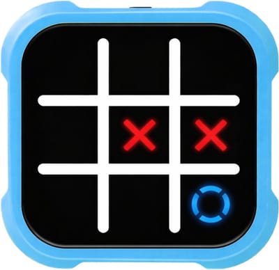 FoxieGo Boter Kaas en Eieren Spel 3-in-1 – Tic Tac Toe – Whack A Mole – Geheugenspel – Elektronisch Spel met Licht & Geluid – Inclusief Opbergtasje – Reisspel voor Kinderen – Educatief Speelgoed – 6+ - Blauw