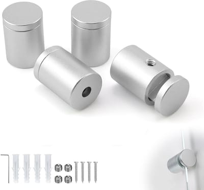 Dailygoods- Spiegelhanger 4-delig - Wandspiegelbevestiging - Aluminiumlegering - Max. klemmingsdikte 6 mm - Inclusief montageaccessoires - Geschikt voor vochtige ruimtes - Wandbeugel