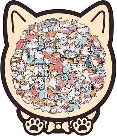 Houten Puzzel - Dieren Vorm - Ontspanning Thuis - Kat Thema - 25 x 25 cm - Gecombineerd