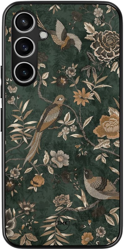 Hoesje geschikt voor Samsung Galaxy S23 FE - Khaki golden flowers - Groen - TPU case - Print - Hardcase zwart telefoonhoesje