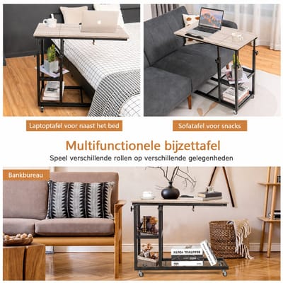 Laptoptafel op Wielen - Bedtafeltje - Bijzettafel - Natuur