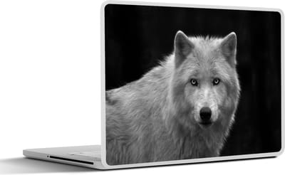 Laptop sticker - 10.1 inch - Starende Lakota Wolf weergegeven op een zwarte achtergrond - 25x18cm - Laptopstickers - Laptop skin - Cover