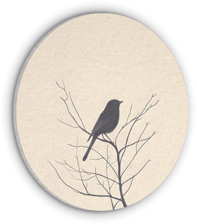 Akoestisch wandpaneel rond 50x50 cm - Vilt schilderij Vogel - Zwart - Tak - Minimalistisch - Ronde akoestische panelen - Geluidsdempende wanddecoratie - Geluidsisolatie wandcirkel - Muurdecoratie geluidspanelen