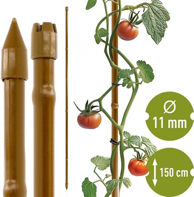 Stalen plantensteun met coating en bamboevorm - 150cm x 11 mm