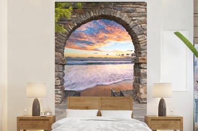 Behang - Fotobehang Avond - Zee - Strand - Doorkijk - Breedte 200 cm x hoogte 300 cm