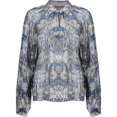 Geisha Blouse Blue/silver Size: M | Long-Sleeved Tops Outlet | Dames | Blauw