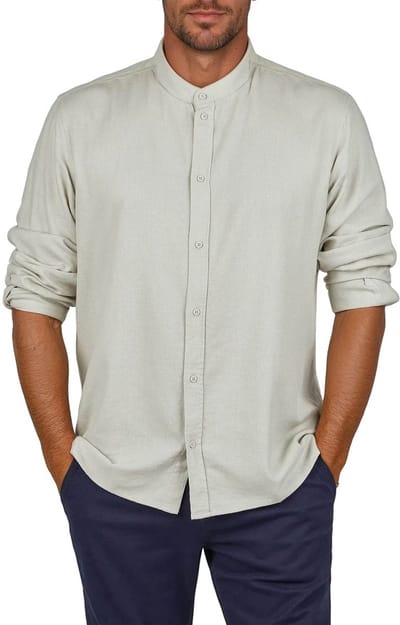 DENIMFY Heren Overhemd DFJesper regular fit Beige S Ronde Hals Volwassenen Linnen overhemd heren - zomerhemd