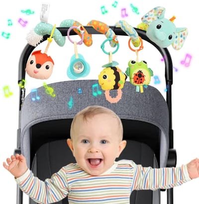 Allecto Plus - Kinderwagen Speelgoed met Pluche Activiteiten voor Baby's 0-6 Maanden - Sensorisch Speelgoed voor Wandelwagen en Autostoel