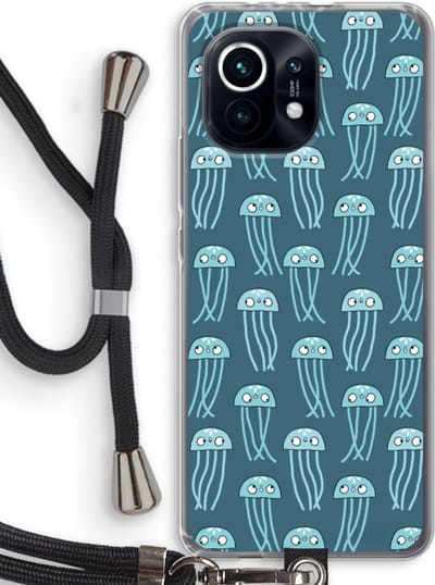 Case Company® - Hoesje met koord geschikt voor Xiaomi Mi 11 hoesje met Koord - Kwallie - Telefoonhoesje met Zwart Koord - Bescherming aan alle Kanten en Over de Schermrand
