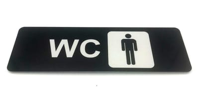 Deurbordje Toilet met tekst / icoon - 150 x 50 mm (incl. dubbelzijdige tape) - zwart / wit | Geborstelde RVS-look toplaag | Gratis Verzending