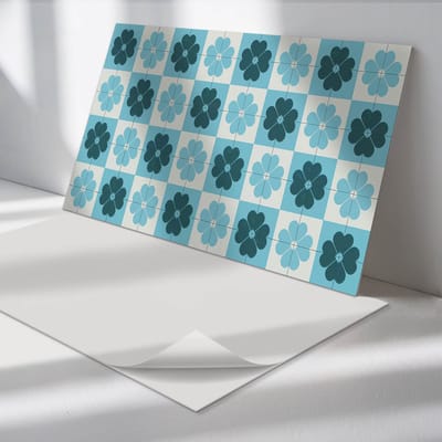 Wallfluent Vinyl Tegels - Bloemen Plantenpatroon Vinyl Tegels Zelfklevend - 40 cm x 20 cm - Marine PVC Tegels - Set van 10 - Rechthoek PVC Tegels - Bloemen en Planten Plaktegels - Zelfklevende Vinyltegels - Plaktegels Keuken en Badkamer