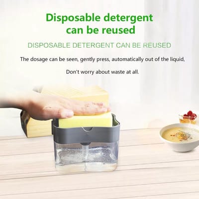Zeepdispenser Met Spons 2-In-1 Handpers Zeepdispenser Zeep Pomp Spons Keuken cleaning Tool.