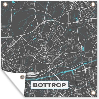 Tuin poster Plattegrond – Bottrop – Blauw – Stadskaart – Kaart - Duitsland - 200x200 cm - Tuindoek