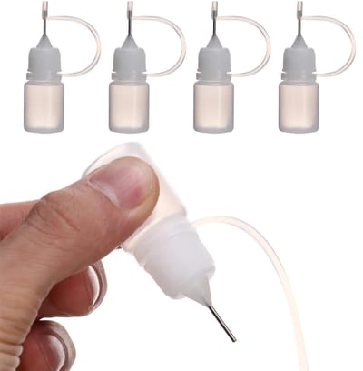 Dailygoods- Naaldflessen 4 stuks 5 ml - Precisie Applicator - Dispenser Fles - Knijpfles - Plastic Fles - Nauwkeurige Toepassing - Dispenserfles