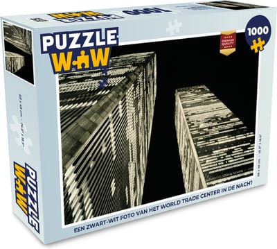 Puzzel Een zwart-wit foto van het World trade center in de nacht - Legpuzzel - Puzzel 1000 stukjes volwassenen