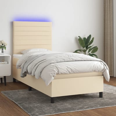 vidaXL - Boxspring - met - matras - en - LED - stof - crèmekleurig - 100x200 - cm