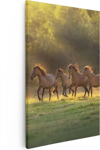 Artaza Canvas Schilderij Galopperende Paarden - 20x30 cm - Klein - Wanddecoratie Paard - Muurdecoratie Dieren - Schilderijen Op Canvas Woonkamer