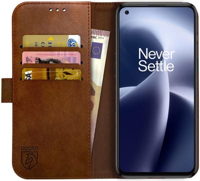 Rosso Element Book Case Wallet Hoesje Geschikt voor OnePlus Nord 2T | Portemonnee | 3 Pasjes | Magneetsluiting | Stand Functie | Bruin