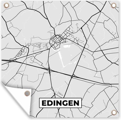 Tuin poster Zwart Wit – België – Plattegrond – Stadskaart – Kaart – Edingen - 200x200 cm - Tuindoek