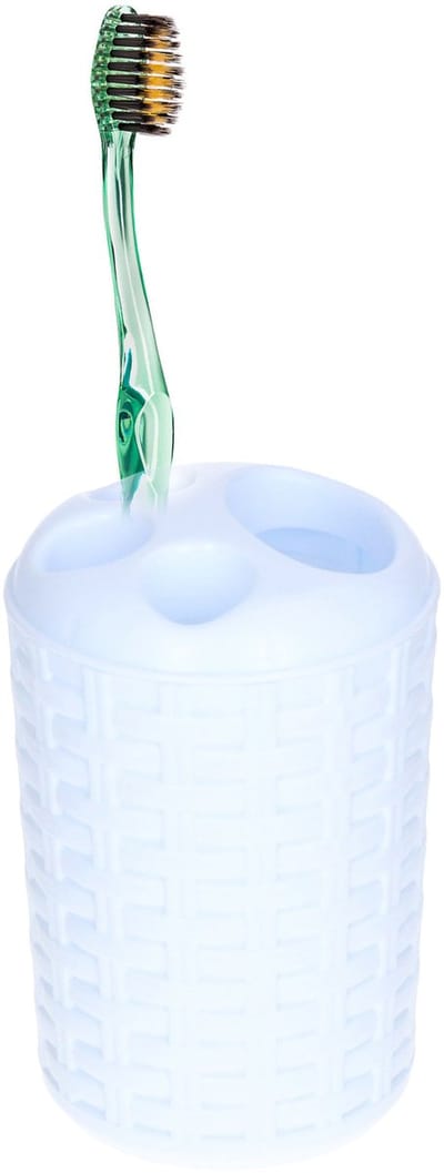 Plasticforte Tandenborstelhouder - wit - kunststof - geweven - 14 cm - tandenborstel beker