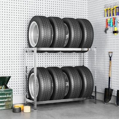 vidaXL - Bandenrek - 2-laags - 110x40x110 - cm - staal - zilverkleurig