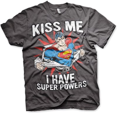 Superman Kiss Me I Have Super Powe -T-shirt donkergrijsrs