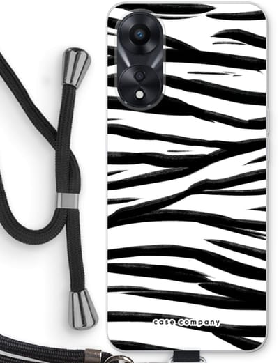 Case Company® - Hoesje met koord geschikt voor Oppo A78 5G hoesje met Koord - Zebra pattern - Telefoonhoesje met Zwart Koord - Bescherming aan alle Kanten en Over de Schermrand