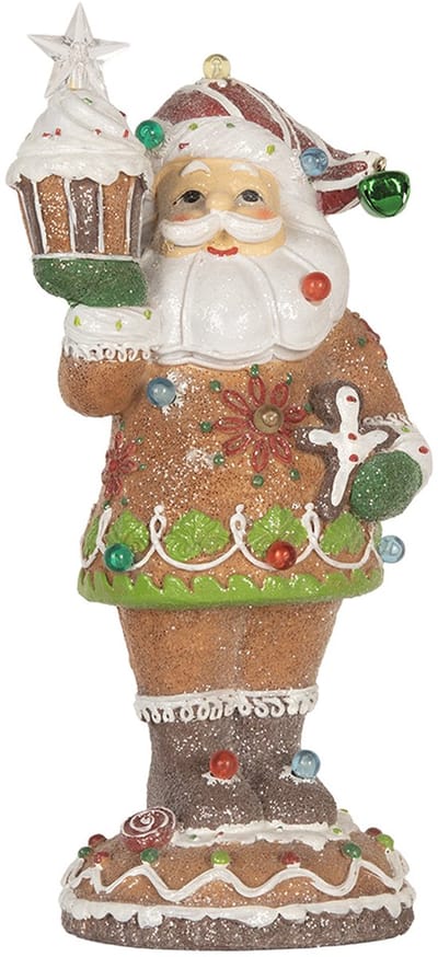 Clayre & Eef Kerstdecoratie Beeld Kerstman 15x13x32 cm Bruin Kunststof