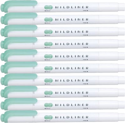 Zebra Mildliner Double-Sided Highlighter - Fine / Bold – Mild Blue / Green Set van 10 + een Luxe Zipperbag - WKT7-MBG