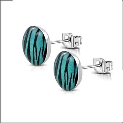 Aramat Jewels | Oorbellen | Trendy Zebra Print Oorbellen | Blauw/Zwart-7mm | |10mm | Staal | Kinderen, Volwassenen | Verkleurd niet
