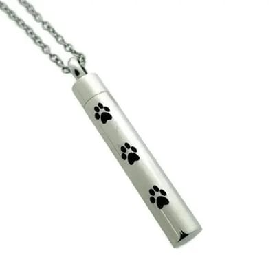 Aramat Jewels | Gedenkhangers | Ashanger Huisdier RVS – Gedenksieraad Dier Zilverkleurig & Zwart | Cillinder-3 pootjes-4x0.6cm | |10mm | Staal | Volwassenen | Verkleurd niet