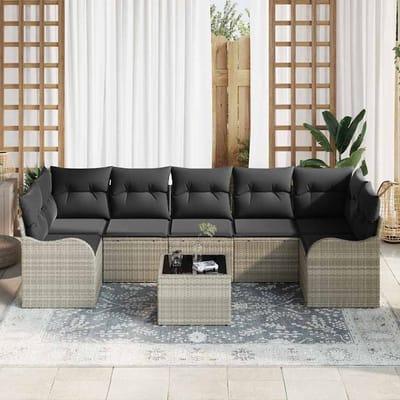vidaXL - Tuinbank - Set - 8 - st - 7-Aantal - zitplaatsen - Lichtgrijs - poly - rattan