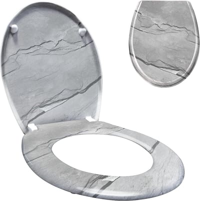 Toiletbril - Zitting Deksel - Badkamer Vernieuwen - Antibacterieel Duroplast - 46 x 38 cm - Marmerlook